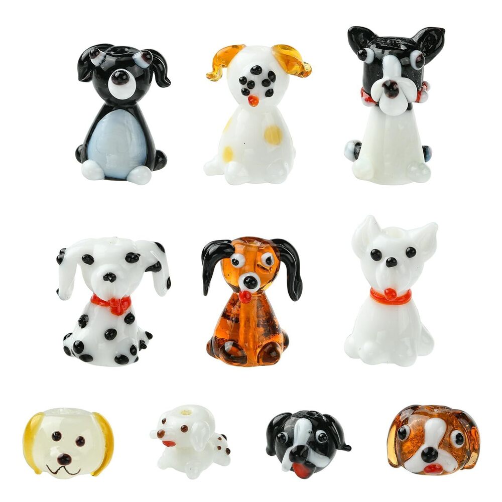 4056 10Pcs 10 Styles Dog Lampwork Beads Handmade Glass Animal Puppy Beads